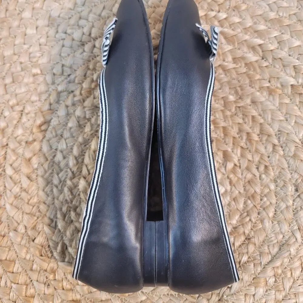 MIZ MOOZ by Gazith Navy Blue Vegan Leather Striped Bow Ballet Flats Round Toe 9 - Picture 7 of 12